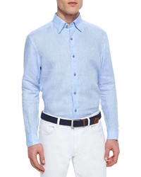 Ermenegildo Zegna Solid Linen Sport Shirt Light Blue