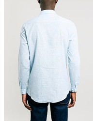 Topman Blue Textured Long Sleeve Smart Shirt