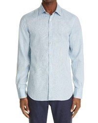 Canali Trim Fit Linen Button Up Shirt