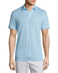Vince Short Sleeve Linen Polo Shirt Aquamarine