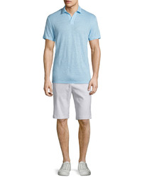 Vince Short Sleeve Linen Polo Shirt Aquamarine