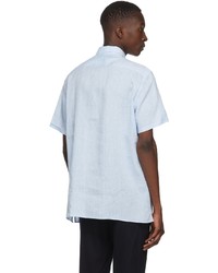Ermenegildo Zegna Blue Linen Short Sleeve Shirt