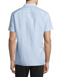 Vince Linen Blend Short Sleeve Shirt Sky Blue