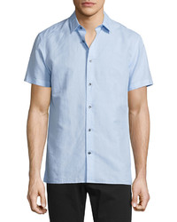 Vince Linen Blend Short Sleeve Shirt Sky Blue