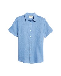 Scotch & Soda Regular Fit Short Sleeve Linen Button Up Shirt In Blue At Nordstrom