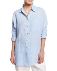 Go Silk Long Sleeve Cross Dye Linen Big Shirt Plus Size