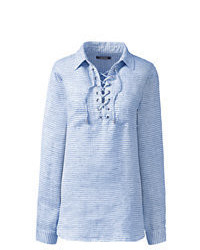 Lands' End Long Sleeve Lace Up Linen Shirt White
