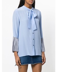 Semicouture Pussy Bow Pleated Sleeve Blouse