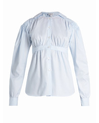 Loewe Sailor Collar Smocked Oxford Cotton Blouse