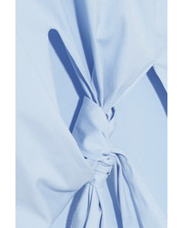 Theory Serah Tie Front Cotton Blend Poplin Top Light Blue