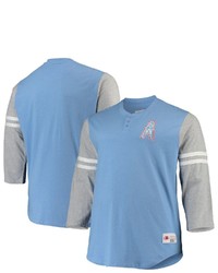 Mitchell & Ness Light Blue Houston Oilers Big Tall Henley 34 Sleeve T Shirt