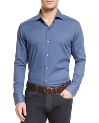 Ermenegildo Zegna Baby Flannel Long Sleeve Sport Shirt Blue