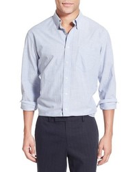 Men's Light Blue Long Sleeve Shirt, White Chinos, Dark Brown Leather ...