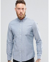 Asos Brand Twill Shirt With Neps In Blue And Long Sleeve