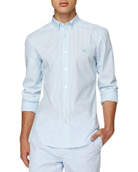 Burberry Brit Long Sleeve Pinstriped Oxford Shirt Light Blue
