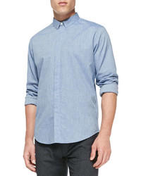 Theory Cotton Flannel Fly Front Shirt Blue