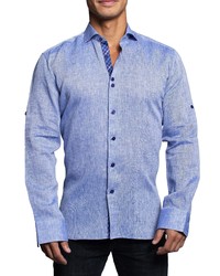 Maceoo Einstein Contemporary Fit Textured Blue Button Up Shirt