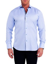 Maceoo Einstein Soft Blue Textured Contemporary Fit Button Up Shirt