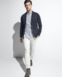 Band Of Outsiders Embroidered Broken Rainbow Sweater Jacket Colorblock Button Down Shirt Slim Fit Chino Pants