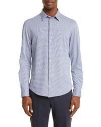Emporio Armani Houndstooth Stretch Button Up Shirt In Solid Medium Grey At Nordstrom