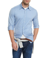 Brunello Cucinelli Jersey Long Sleeve Sport Shirt Pale Blue