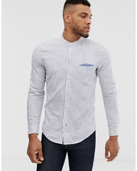 Pull&Bear Join Life Shirt With Granddad Collar Shirt In Blue
