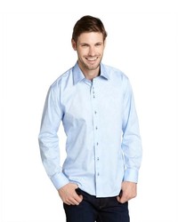 CafeBleu Light Blue Cotton Atom Button Front Shirt