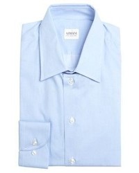 Armani Collezioni Light Blue Stripe Cotton Spread Collar Dress Shirt