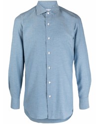 Finamore 1925 Napoli Long Sleeve Cotton Cashmere Blend Shirt