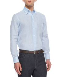 Brioni Long Sleeve Linen Shirt Light Blue