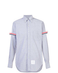 Thom Browne Long Sleeve Shirt With Armbands In Navy Oxford
