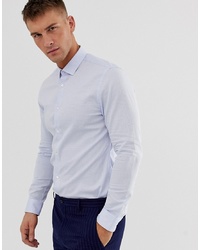 MOSS BROS Moss London Skinny Fit Shirt In Blue Dobby