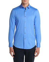 Bugatchi Ooohcotton Tech Solid Knit Button Up Shirt In Air Blue At Nordstrom