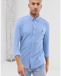 Polo Ralph Lauren Player Logo Pique Shirt Slim Fit In Blue Marl