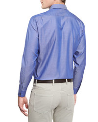 Ermenegildo Zegna Polished Solid Long Sleeve Sport Shirt Blue