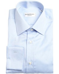 Saint Laurent Light Blue Tonal Chevron Cotton Dress Shirt