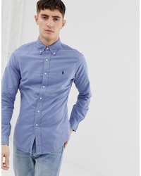 Polo Ralph Lauren Slim Fit Gart Dyed Shirt With Collar In Mid Blue