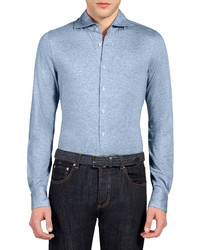 Isaia Slim Fit Knit Button Up Shirt