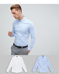 ASOS DESIGN Slim Shirt 2 Pack In White And Blue Save