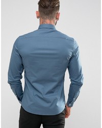 Asos Slim Shirt In Blue With Stretch And Button Down Collar