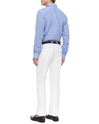 Peter Millar Solid Cotton Long Sleeve Shirt Light Blue