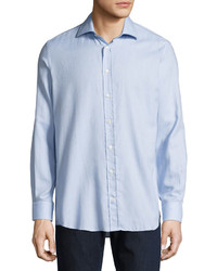 Luciano Barbera Solid Cotton Sport Shirt Blue