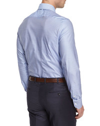 Ermenegildo Zegna Solid Long Sleeve Woven Shirt Dark Blue
