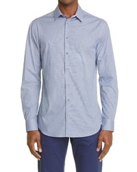 Giorgio Armani Stretch Button Up Shirt In Solid Blue Navy At Nordstrom