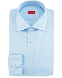 Isaia Textured Solid Woven Sport Shirt