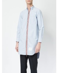 Thom Browne Thigh Length Long Sleeve Point Collar Zip Front Shirt In Oxford