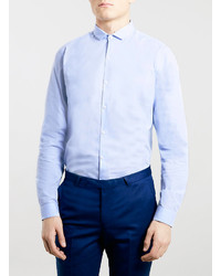 Topman Blue Texture Long Sleeve Dress Shirt