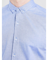 Topman Light Blue Heringbone Long Sleeve Slim Smart Shirt