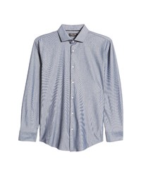 Nordstrom Trim Fit Knit Button Up Shirt In White  Navy Yd Texture At