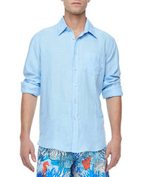 Vilebrequin Linen Long Sleeve Shirt Light Blue